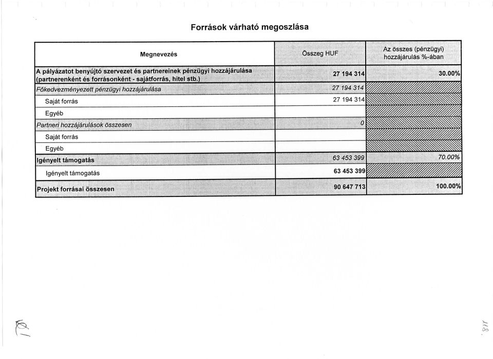 ) Fdkedvezm&nyezett penzugyi hozzajarulasa 27 194 314 Sajat forras 27 194 314 Egyeb 27 194 314 30.