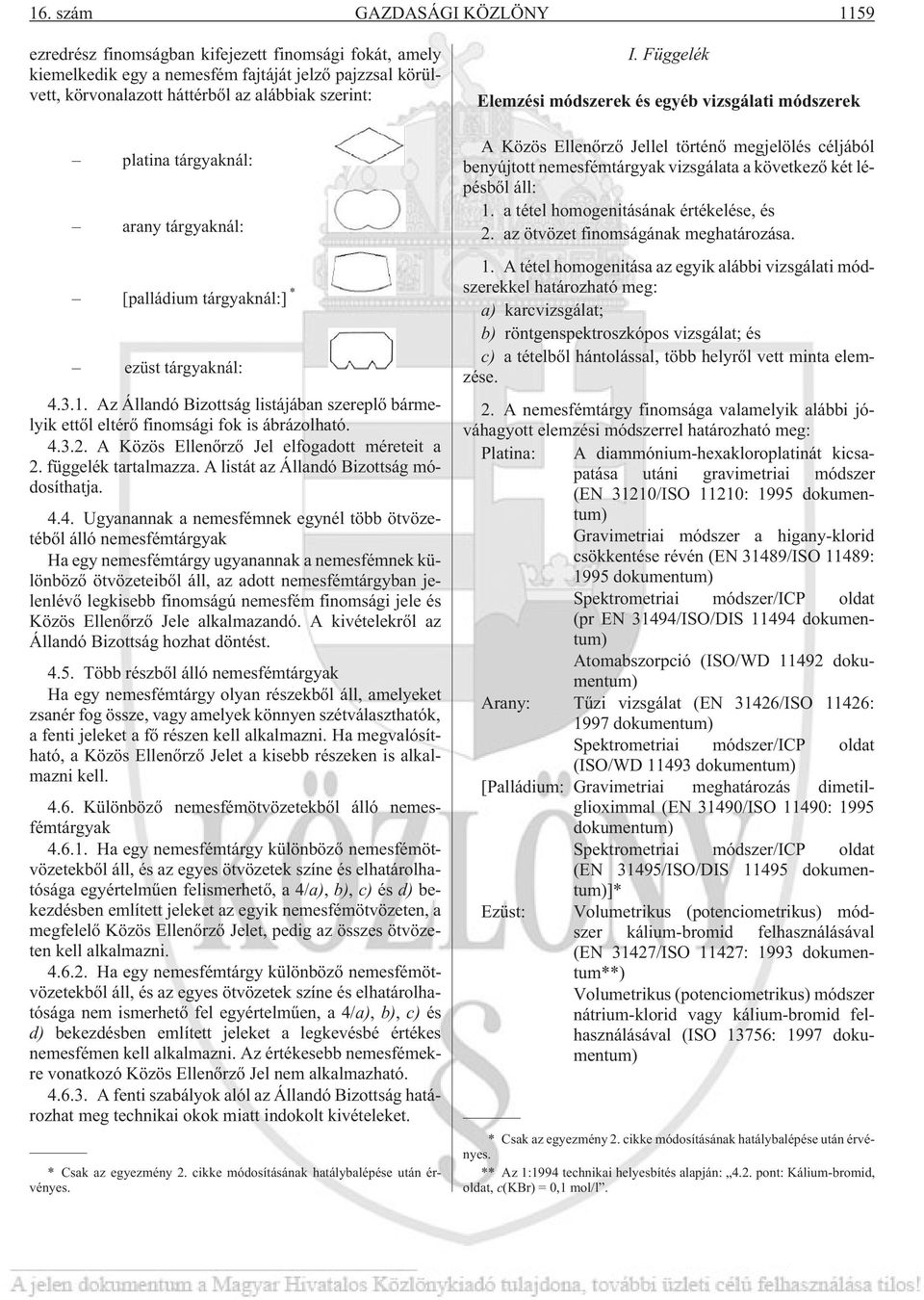 A Közös Ellenõrzõ Jel elfogadott méreteit a 2. függelék tartalmazza. A listát az Állandó Bizottság módosíthatja. 4.