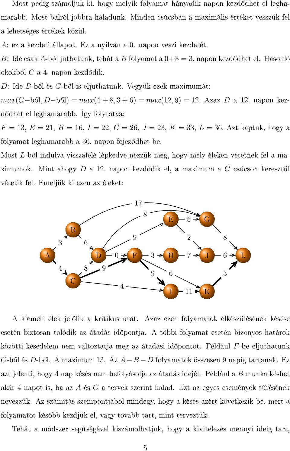 D: Ide -b l és C-b l is eljuthatunk. Vegyük ezek maximumát: max(c b l, D b l) = max( +, + ) = max(1, ) = 1. zaz D a 1. napon kezd dhet el leghamarabb.