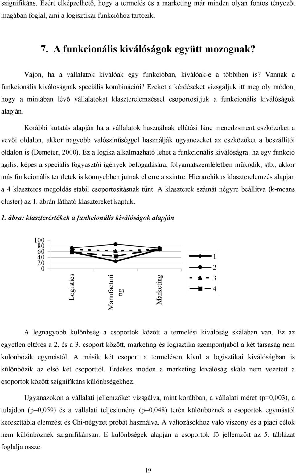 Ezeket a kérdéseket vizsgáljuk itt meg oly módon, hogy a mintában lévő vállalatokat klaszterelemzéssel csoportosítjuk a funkcionális kiválóságok alapján.