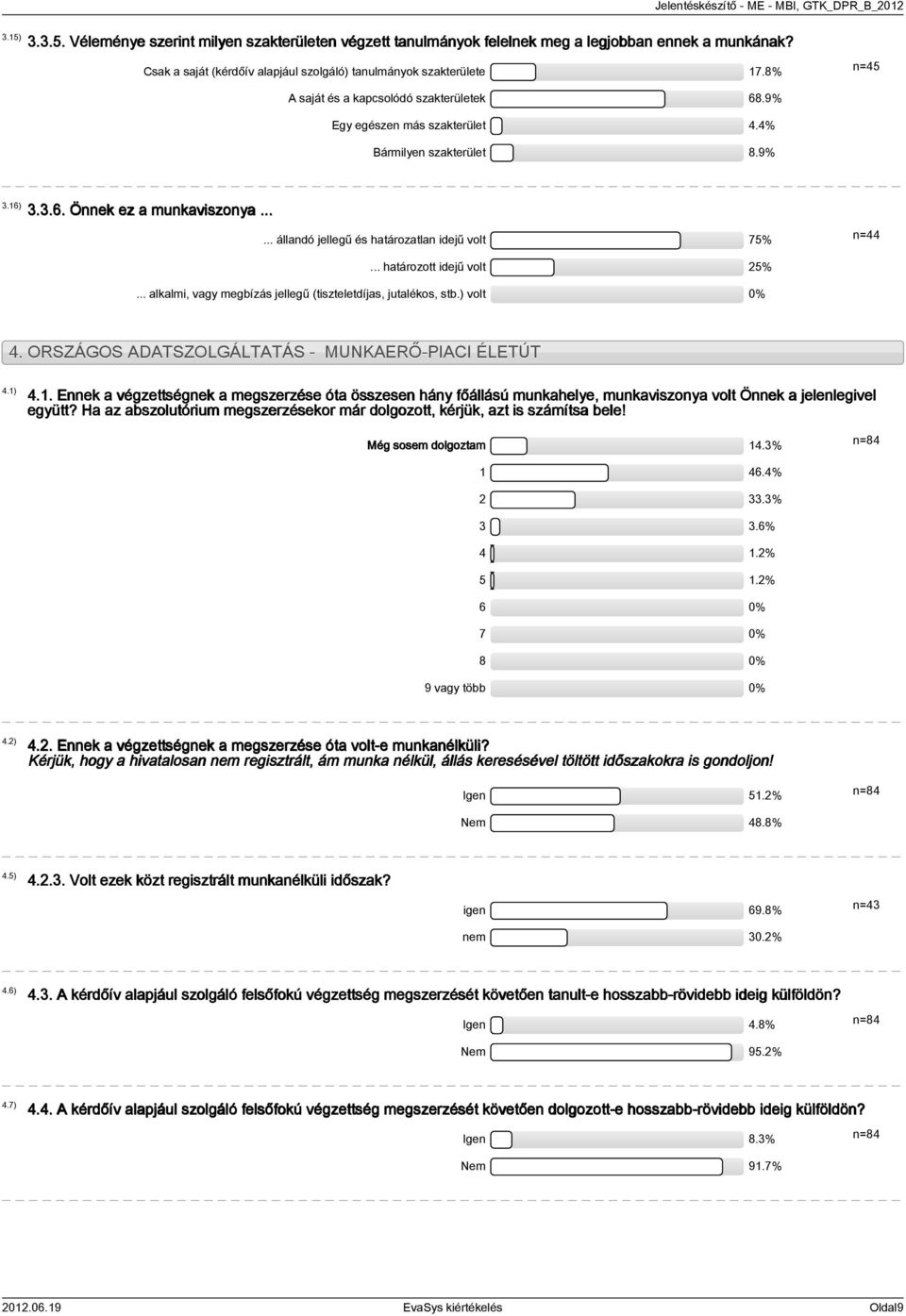 ..... állandó jellegű és határozatlan idejű volt 75% n=44... határozott idejű volt 25%... alkalmi, vagy megbízás jellegű (tiszteletdíjas, jutalékos, stb.) volt 0% 4.
