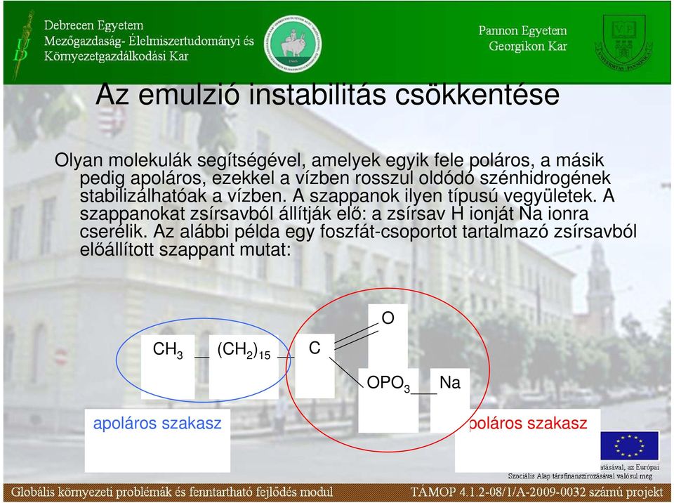 A szappanok ilyen típusú vegyületek. A szappanokat zsírsavból állítják elı: a zsírsav H ionját Na ionra cserélik.