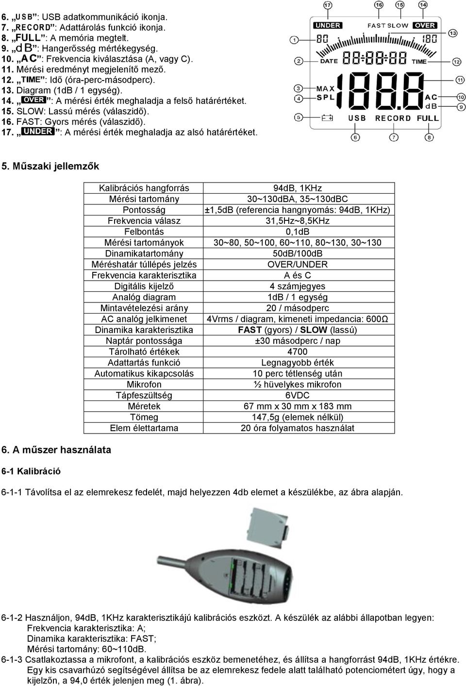 FAST: Gyors mérés (válaszidő). 17. : A mérési érték meghaladja az alsó határértéket. 5.