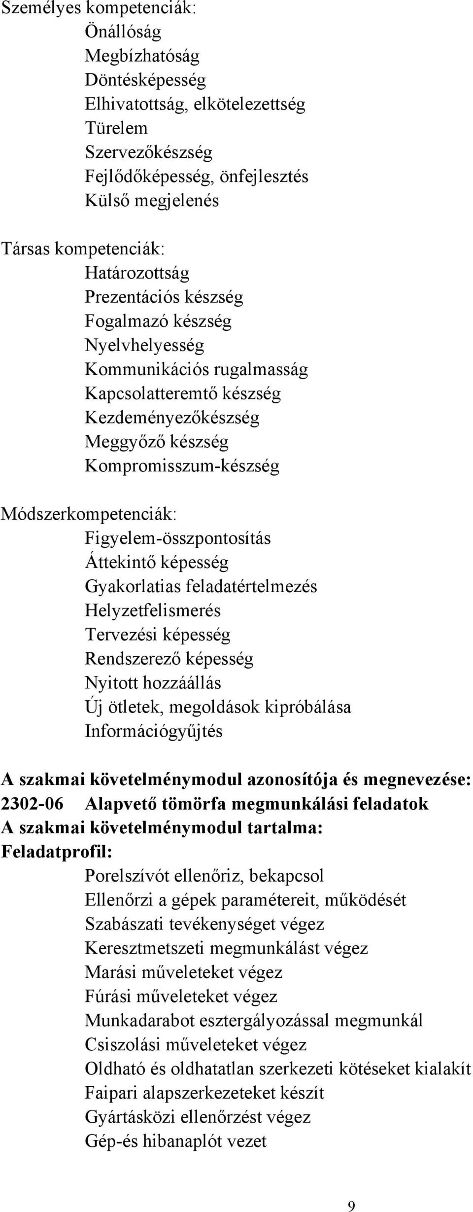 Áttekintő képesség Gyakorlatias feladatértelmezés Helyzetfelismerés Tervezési képesség Rendszerező képesség Nyitott hozzáállás Új ötletek, megoldások kipróbálása Információgyűjtés A szakmai