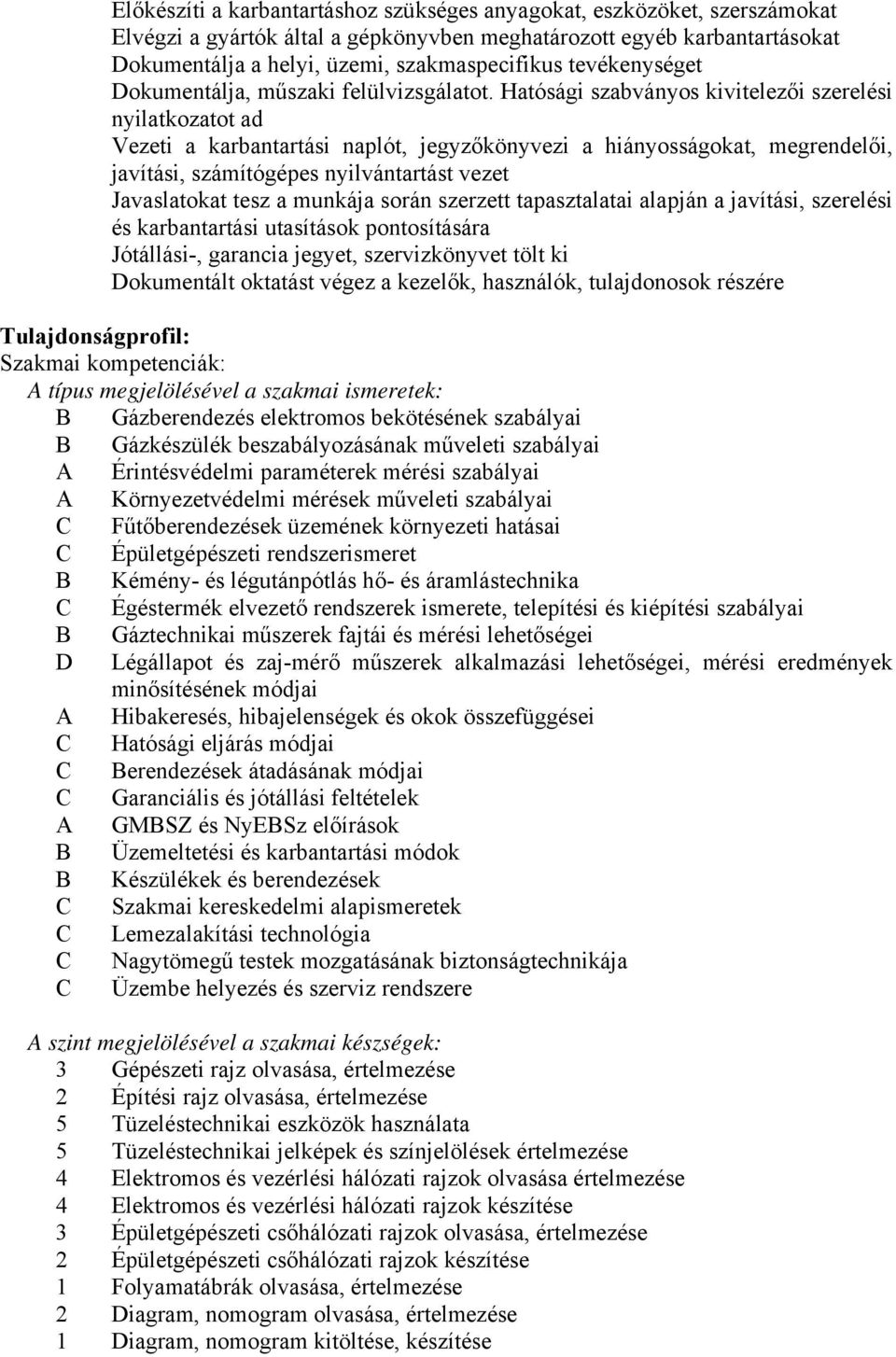 Hatósági szabványos kivitelezői szerelési nyilatkozatot ad Vezeti a karbantartási naplót, jegyzőkönyvezi a hiányosságokat, megrendelői, javítási, számítógépes nyilvántartást vezet Javaslatokat tesz a