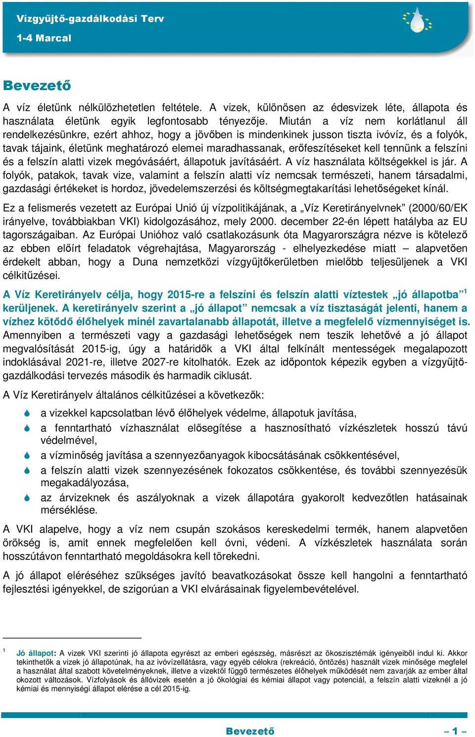 erıfeszítéseket kell tennünk a felszíni és a felszín alatti vizek megóvásáért, állapotuk javításáért. A víz használata költségekkel is jár.