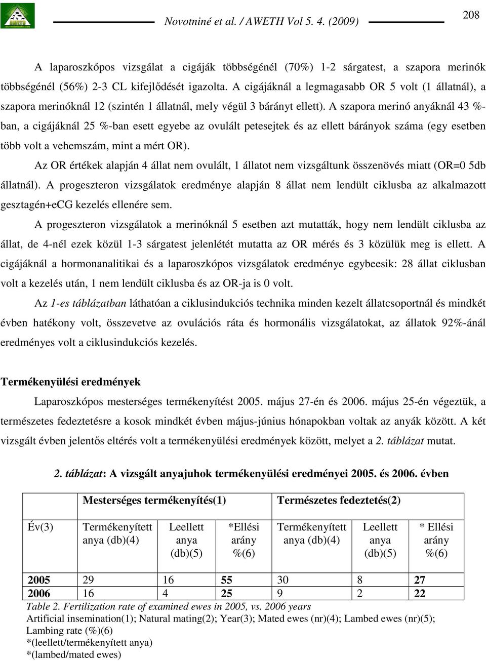 A szapora merinó anyáknál 43 %- ban, a cigájáknál 25 %-ban esett egyebe az ovulált petesejtek és az ellett bárányok száma (egy esetben több volt a vehemszám, mint a mért OR).