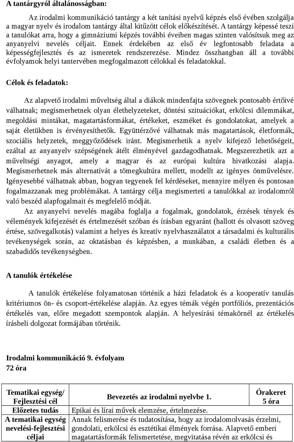 Ennek érdekében az első év legfontosabb feladata a képességfejlesztés és az ismeretek rendszerezése.