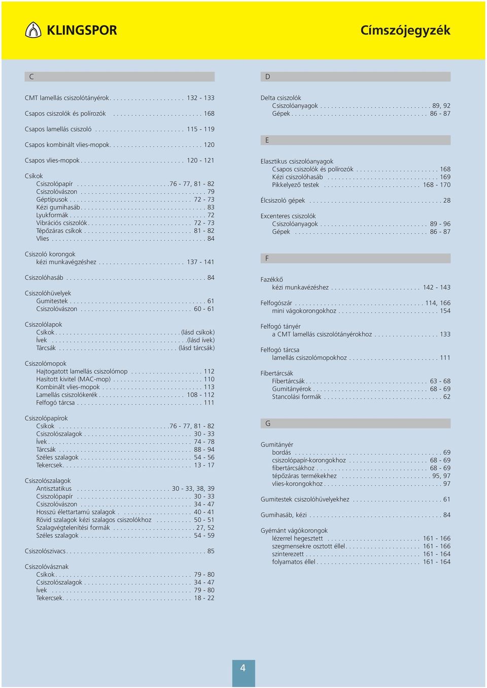 ................................. 72-73 Kézi gumihasáb................................... 83 Lyukformák...................................... 72 Vibrációs csiszolók............................. 72-73 Tépőzáras csíkok.