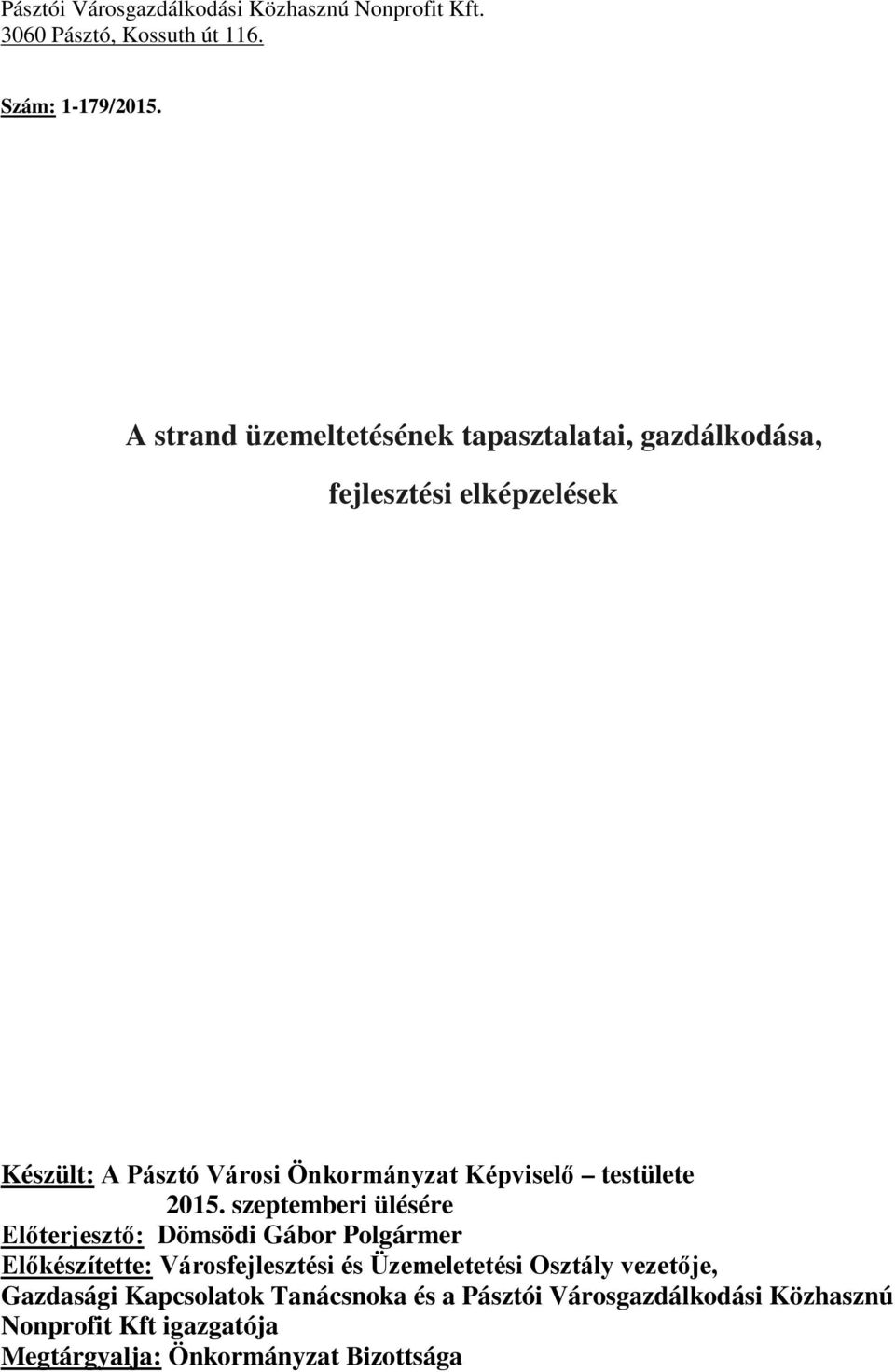 Képviselő testülete 2015.