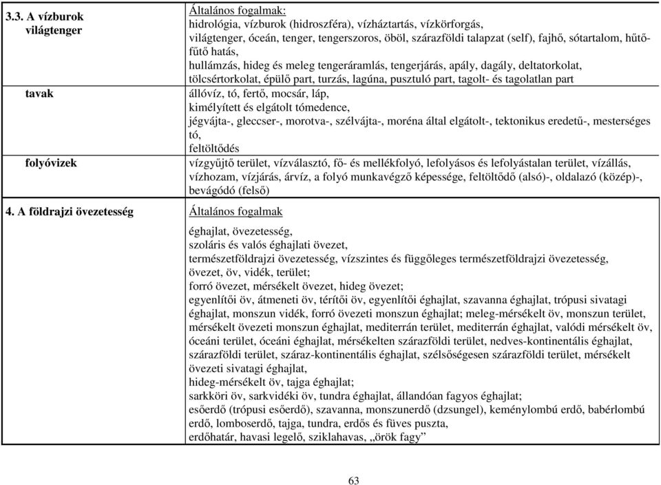 sótartalom, hőtıfőtı hatás, hullámzás, hideg és meleg tengeráramlás, tengerjárás, apály, dagály, deltatorkolat, tölcsértorkolat, épülı part, turzás, lagúna, pusztuló part, tagolt- és tagolatlan part