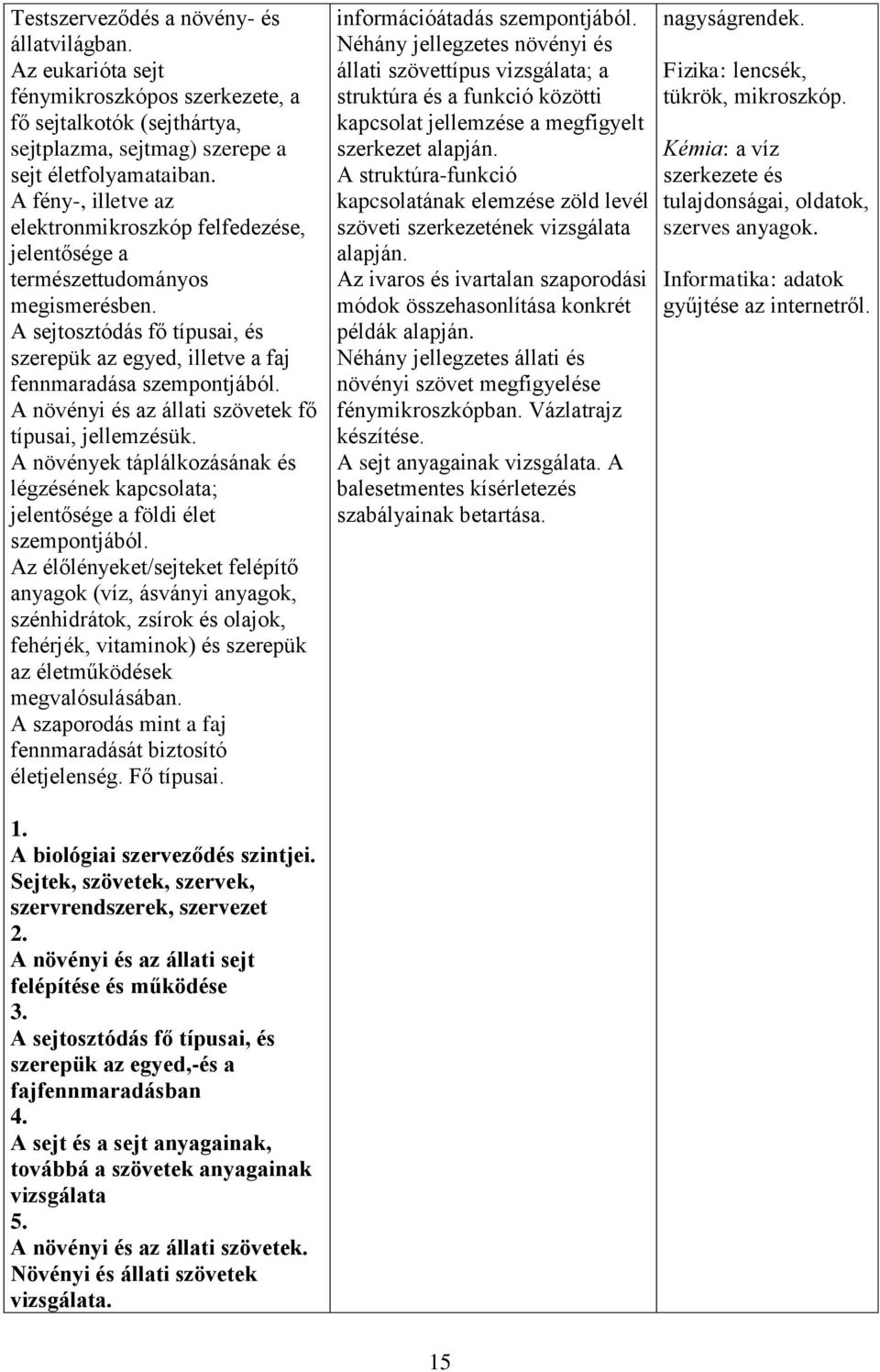 A növényi és az állati szövetek fő típusai, jellemzésük. A növények táplálkozásának és légzésének kapcsolata; jelentősége a földi élet szempontjából.