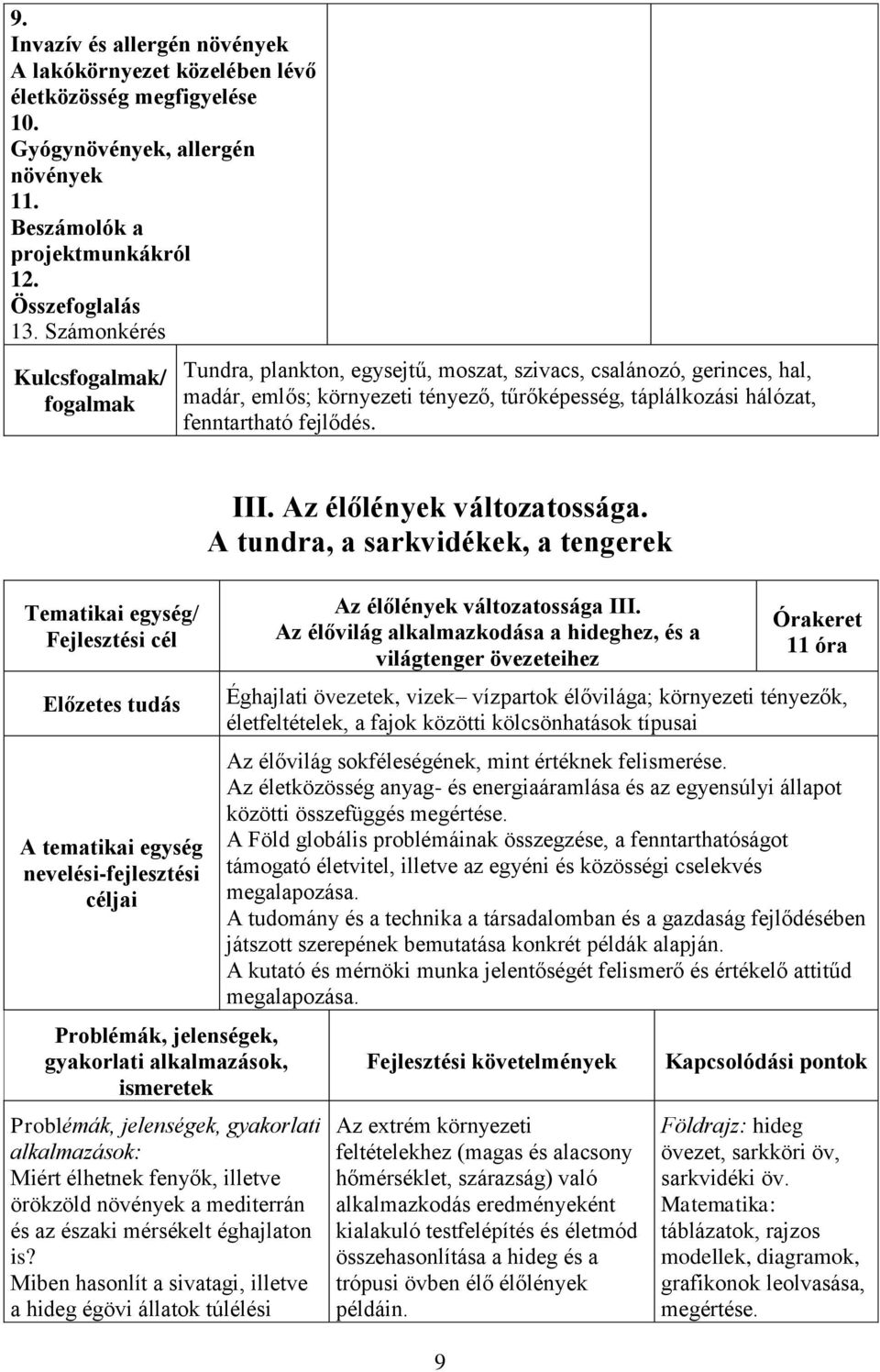 Tematikai egység/ Fejlesztési cél Előzetes tudás A tematikai egység nevelési-fejlesztési céljai Problémák, jelenségek, gyakorlati alkalmazások, ismeretek Problémák, jelenségek, gyakorlati