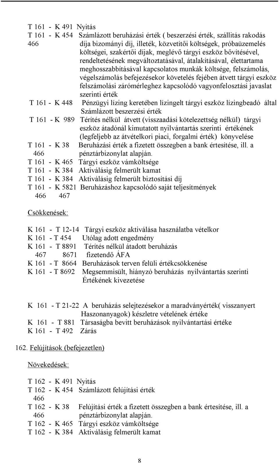 fejében átvett tárgyi eszköz felszámolási zárómérleghez kapcsolódó vagyonfelosztási javaslat szerinti érték T 161 - K 448 Pénzügyi lízing keretében lízingelt tárgyi eszköz lízingbeadó által