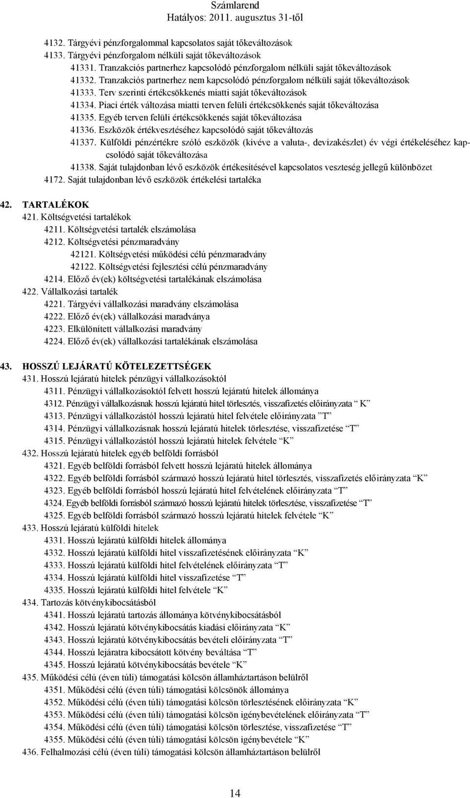 Terv szerinti értékcsökkenés miatti saját tőkeváltozások 41334. Piaci érték változása miatti terven felüli értékcsökkenés saját tőkeváltozása 41335.