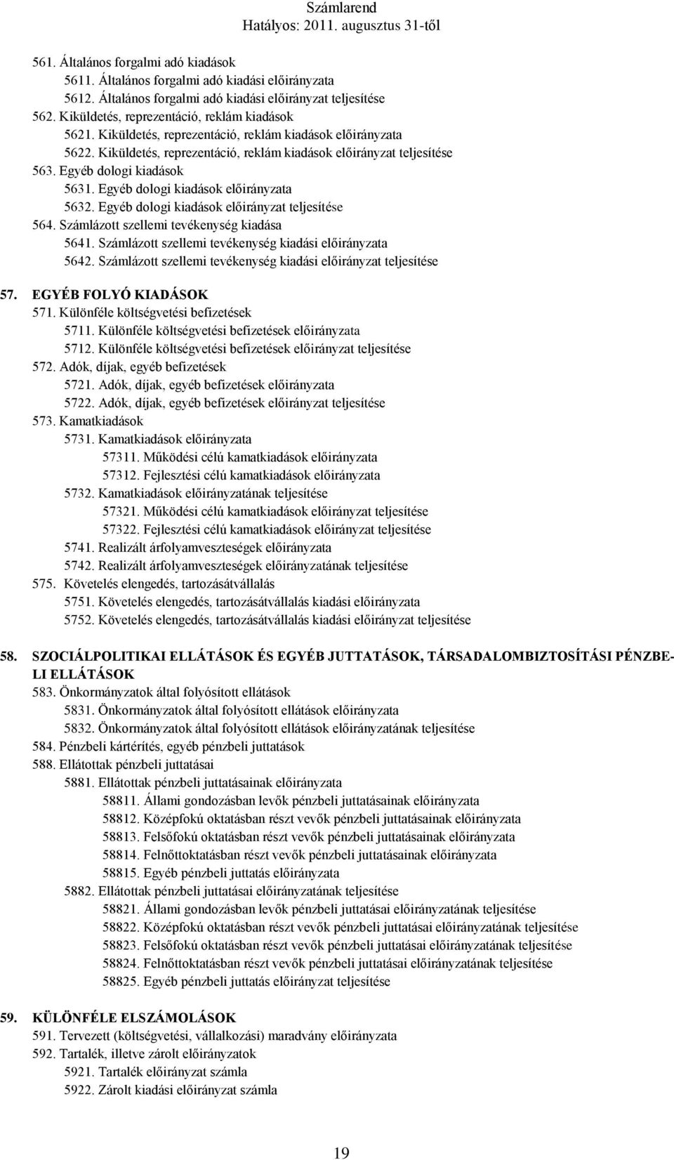 Egyéb dologi kiadások 5631. Egyéb dologi kiadások előirányzata 5632. Egyéb dologi kiadások előirányzat teljesítése 564. Számlázott szellemi tevékenység kiadása 5641.