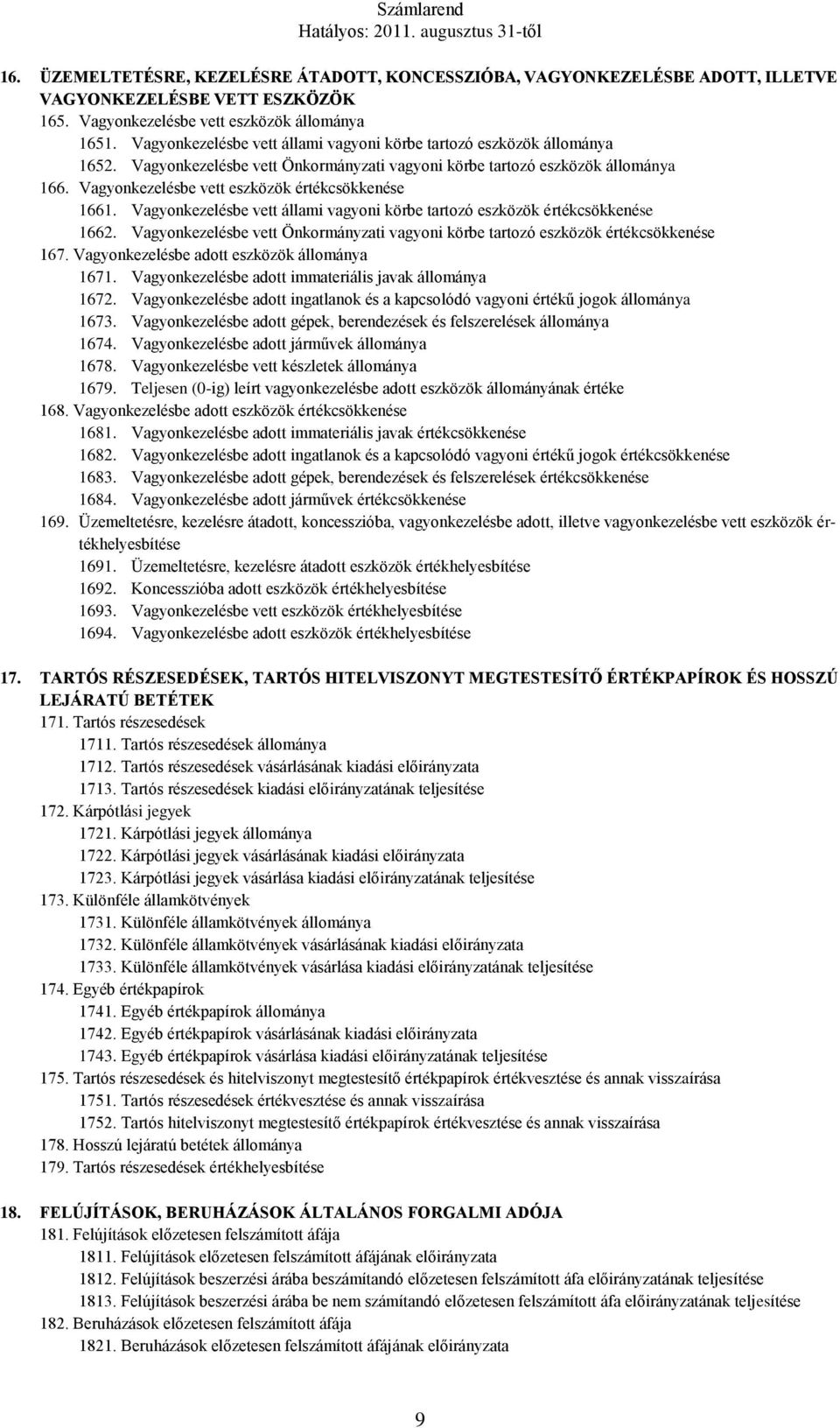 Vagyonkezelésbe vett eszközök értékcsökkenése 1661. Vagyonkezelésbe vett állami vagyoni körbe tartozó eszközök értékcsökkenése 1662.