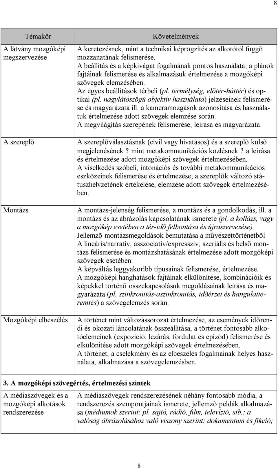 térmélység, elõtér-háttér) és optikai (pl. nagylátószögû objektív használata) jelzéseinek felismerése és magyarázata ill.