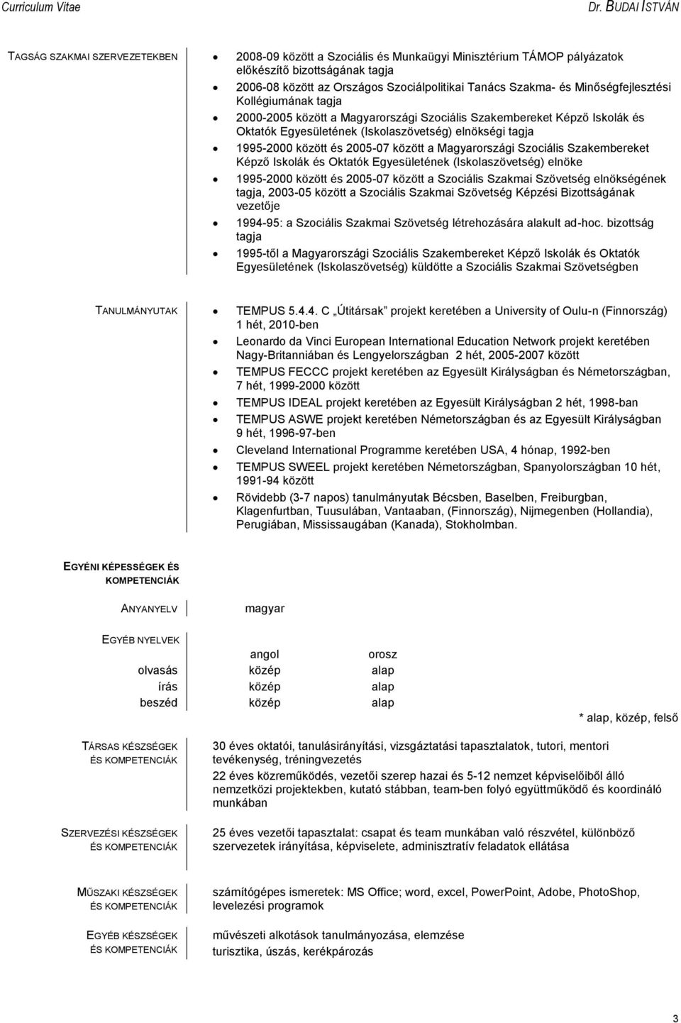 között a Magyarországi Szociális Szakembereket Képző Iskolák és Oktatók Egyesületének (Iskolaszövetség) elnöke 1995-2000 között és 2005-07 között a Szociális Szakmai Szövetség elnökségének tagja,