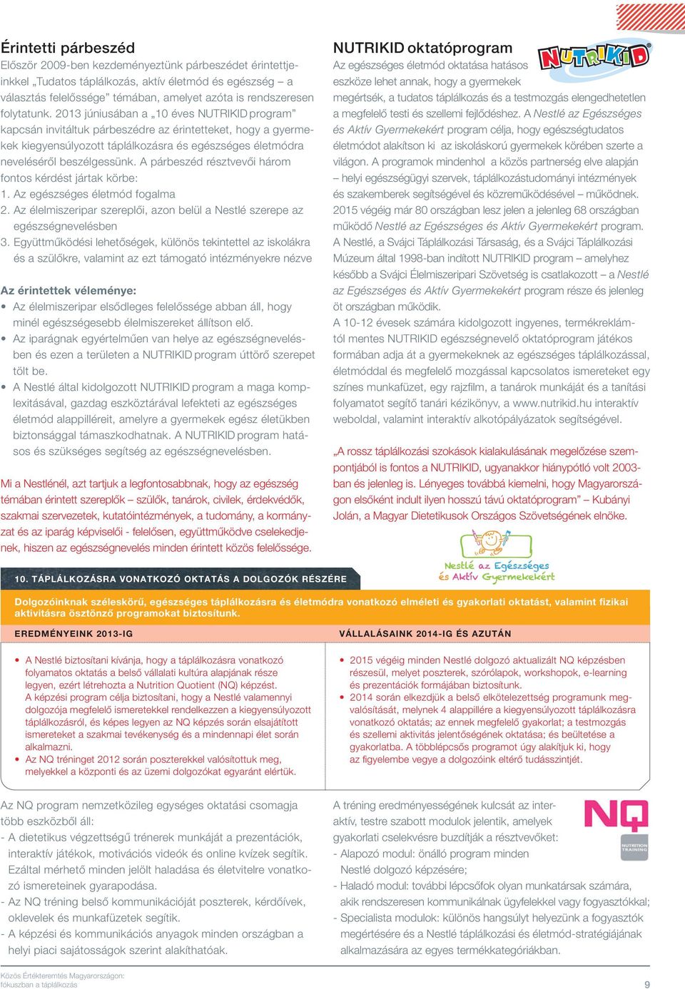 2013 júniusában a 10 éves NUTRIKID program kapcsán invitáltuk párbeszédre az érintetteket, hogy a gyermekek kiegyensúlyozott táplálkozásra és egészséges életmódra neveléséről beszélgessünk.