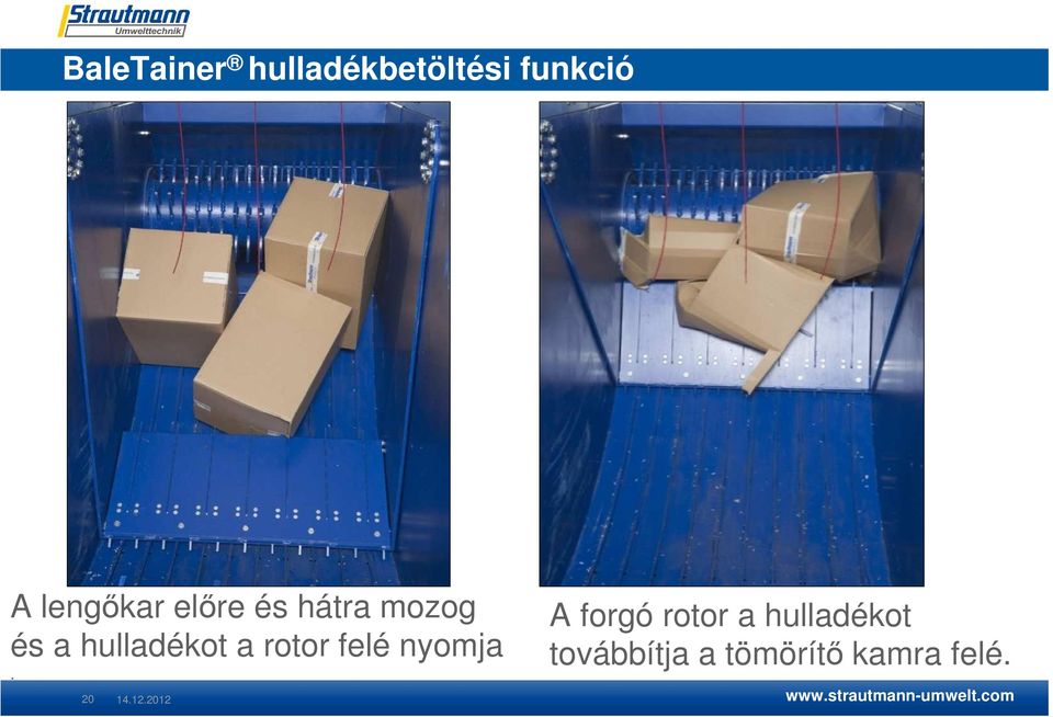 hulladékot a rotor felé nyomja.