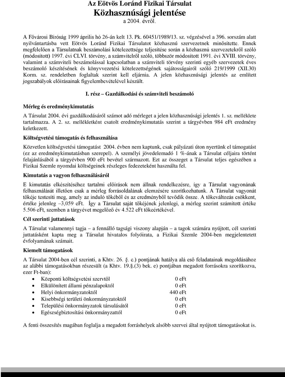 Ennek megfelelően a Társulatnak beszámolási kötelezettsége teljesítése során a közhasznú szervezetekről szóló (módosított) 1997. évi CLVI. törvény, a számvitelről szóló, többször módosított 1991.