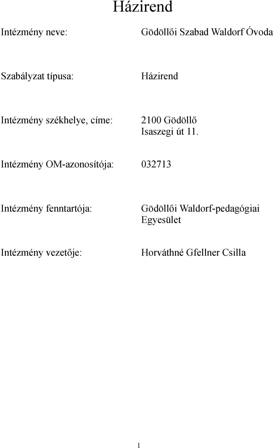 11. Intézmény OM-azonosítója: 032713 Intézmény fenntartója: Gödöllői