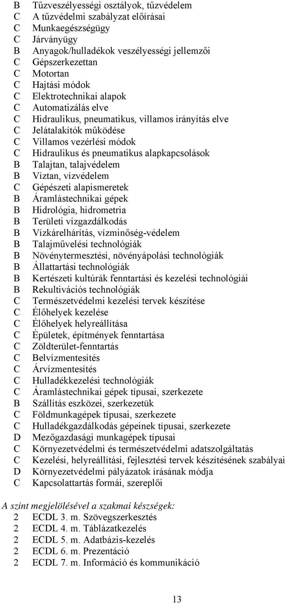 talajvédelem Víztan, vízvédelem Gépészeti alapismeretek Áramlástechnikai gépek Hidrológia, hidrometria Területi vízgazdálkodás Vízkárelhárítás, vízminőség-védelem Talajművelési technológiák