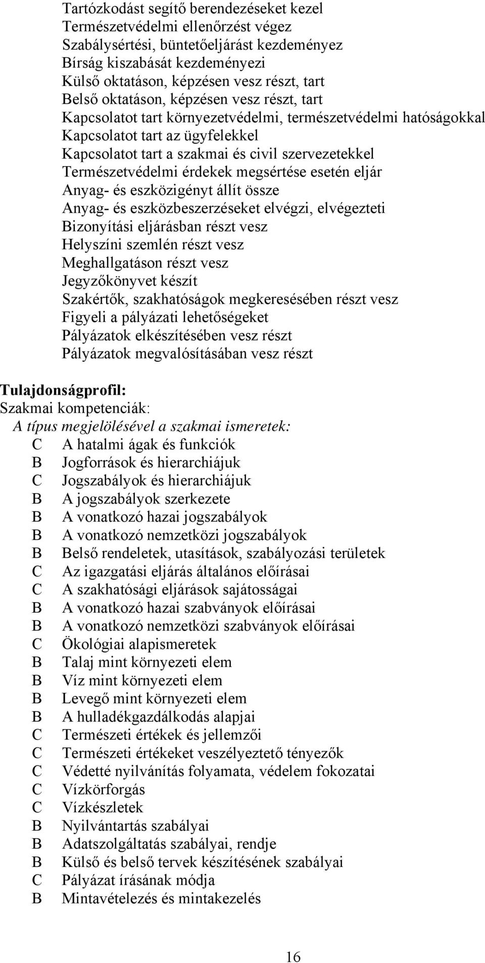 Természetvédelmi érdekek megsértése esetén eljár Anyag- és eszközigényt állít össze Anyag- és eszközbeszerzéseket elvégzi, elvégezteti izonyítási eljárásban részt vesz Helyszíni szemlén részt vesz