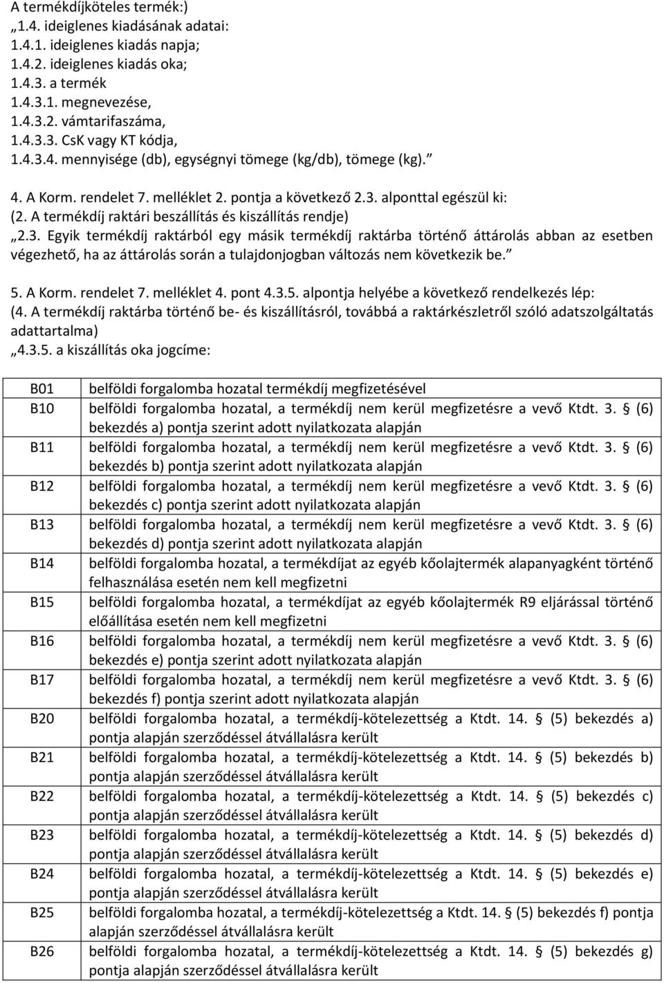 A termékdíj raktári beszállítás és kiszállítás rendje) 2.3.