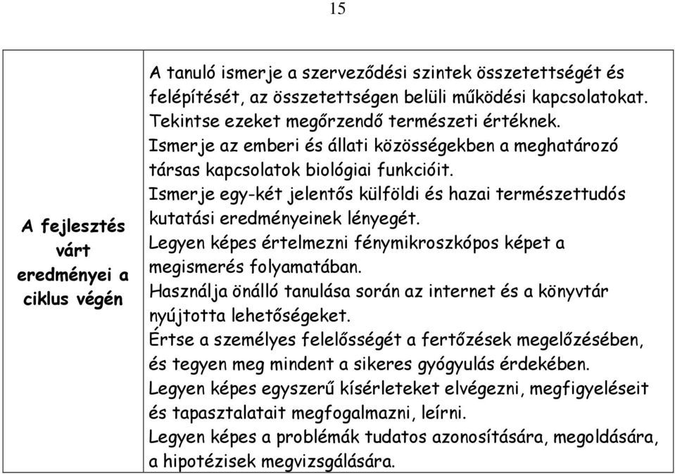 Ismerje egy-két jelentıs külföldi és hazai természettudós kutatási eredményeinek lényegét. Legyen képes értelmezni fénymikroszkópos képet a megismerés folyamatában.