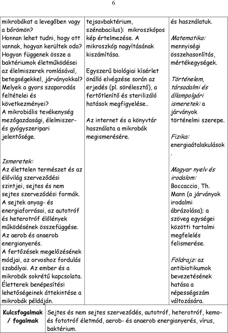 A mikrobiális tevékenység mezıgazdasági, élelmiszerés gyógyszeripari jelentısége. Ismeretek: Az élettelen természet és az élıvilág szervezıdési szintjei, sejtes és nem sejtes szervezıdési formák.