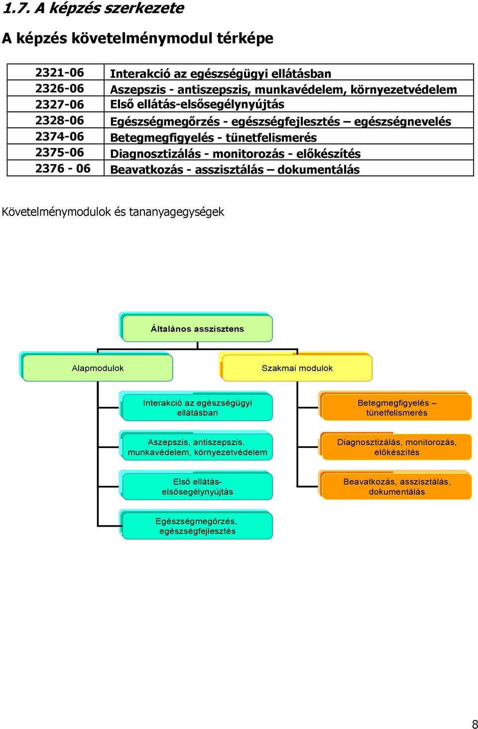 Beavatkozás - asszisztálás dokumentálás Követelménymodulok és tananyagegységek Általános asszisztens Alapmodulok Szakmai modulok Interakció az egészségügyi ellátásban Betegmegfigyelés