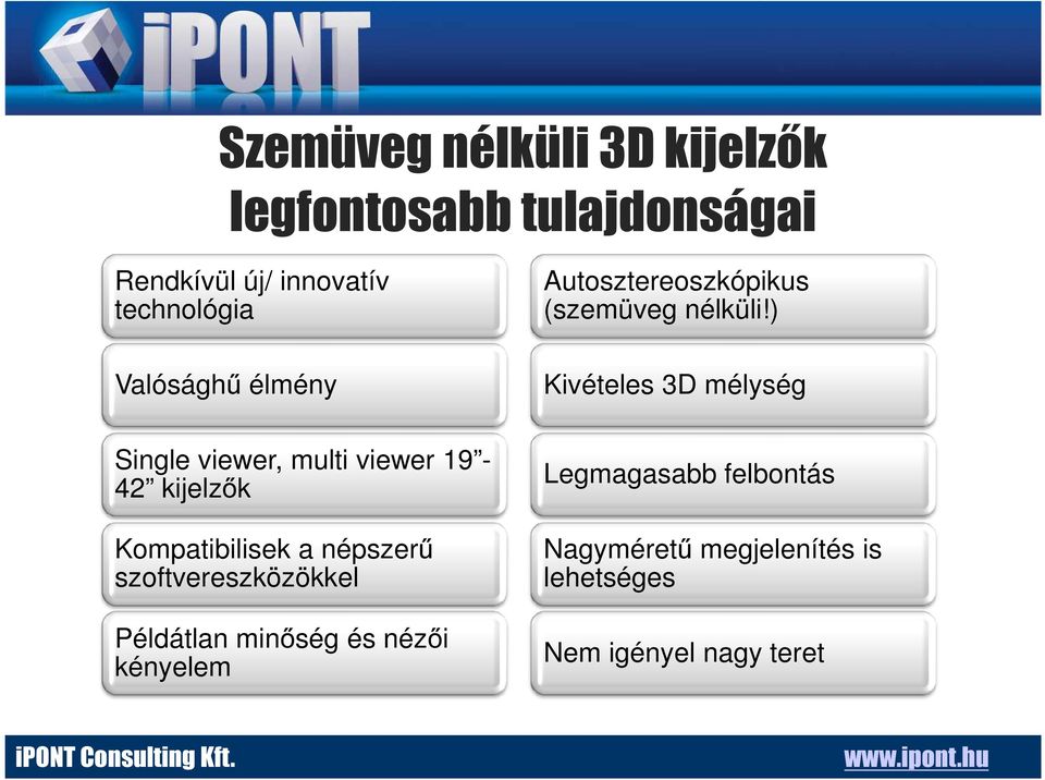 népszerű szoftvereszközökkel Példátlan minőség és nézői kényelem Autosztereoszkópikus (szemüveg