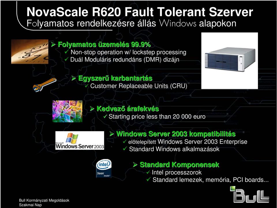 Replaceable Units (CRU) Kedvező árafekvés Starting price less than 20 000 euro Windows Server 2003 kompatibilitás