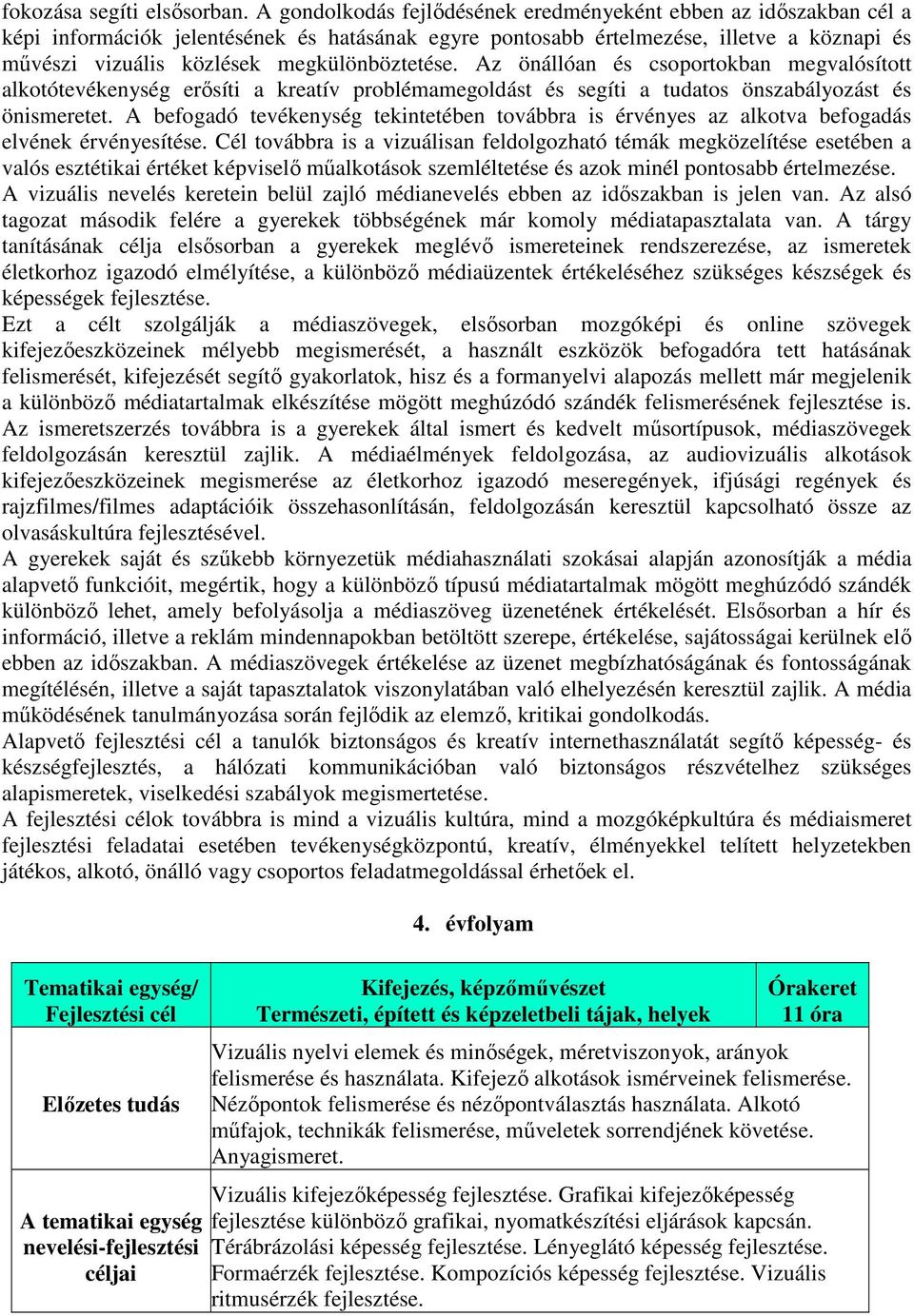 megkülönböztetése. Az önállóan és csoportokban megvalósított alkotótevékenység erősíti a kreatív problémamegoldást és segíti a tudatos önszabályozást és önismeretet.