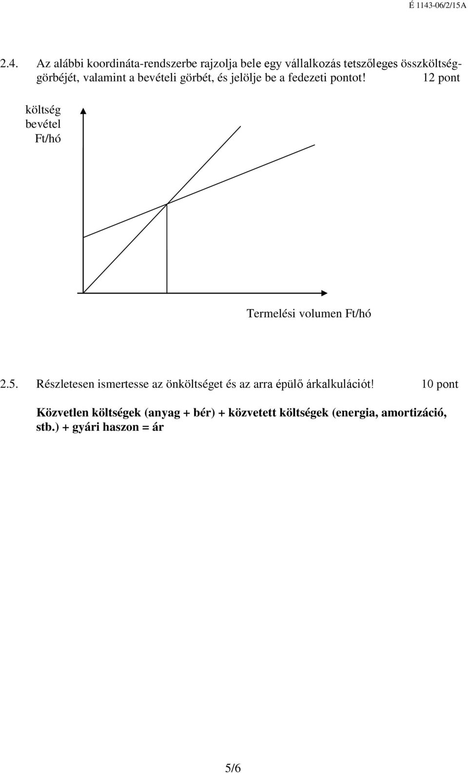 12 pont költség bevétel Ft/hó Termelési volumen Ft/hó 2.5.