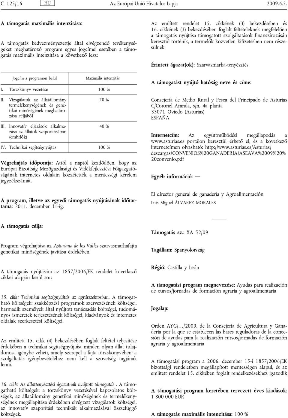 A támogatás maximális intenzitása: A támogatás kedvezményezettje által elvégzendő tevékenységeket meghatározó program egyes jogcímei esetében a támogatás maximális intenzitása a következő lesz: Az