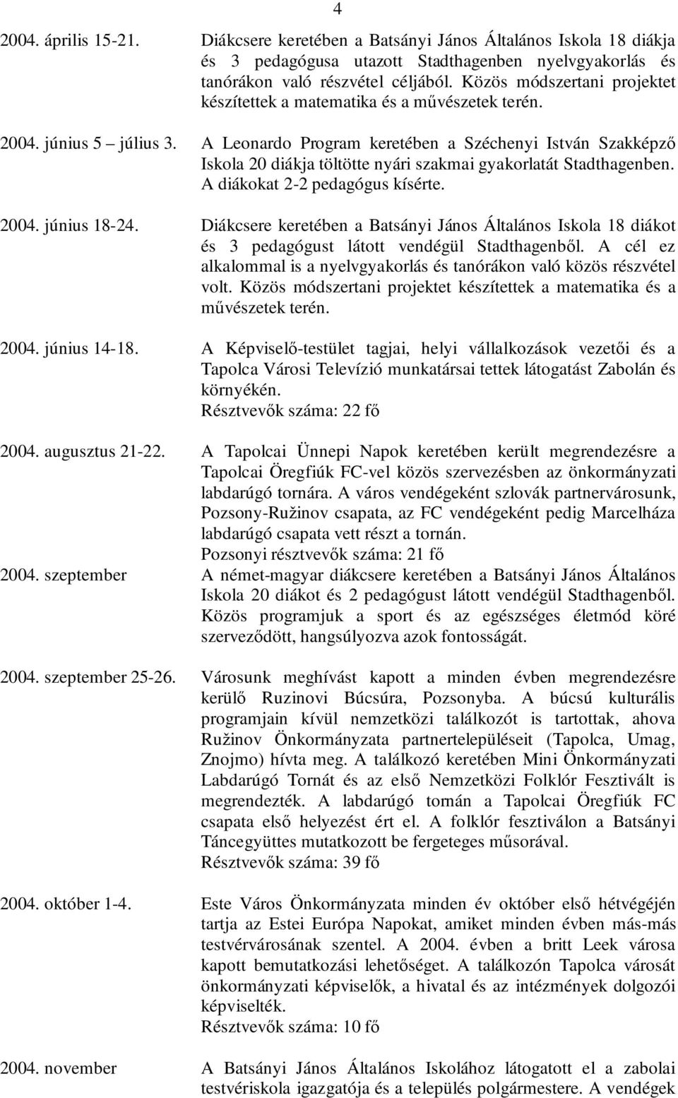 A Leonardo Program keretében a Széchenyi István Szakképző Iskola 20 diákja töltötte nyári szakmai gyakorlatát Stadthagenben. A diákokat 2-2 pedagógus kísérte. 2004. június 18-24.