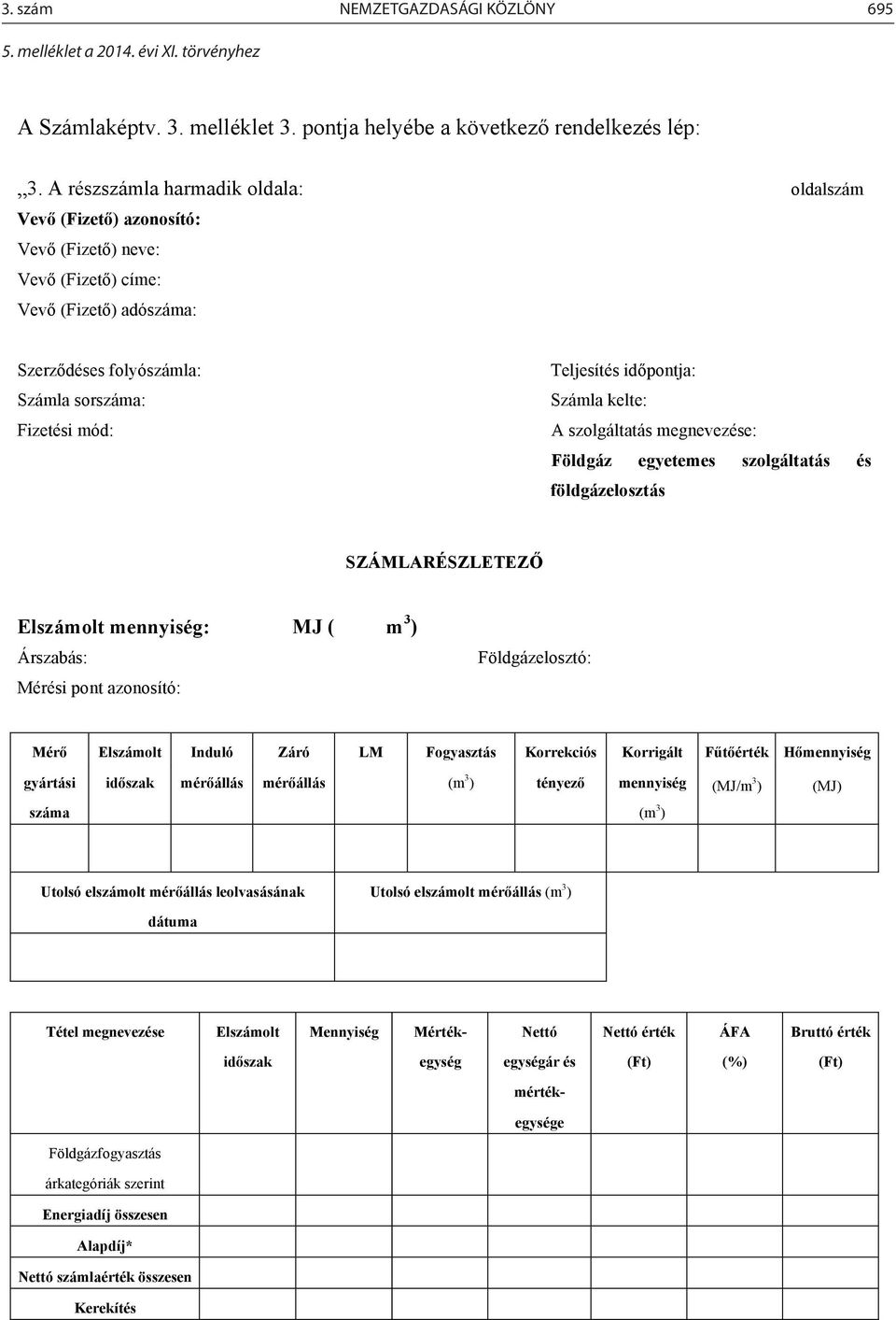 időpontja: Számla kelte: A szolgáltatás megnevezése: Földgáz egyetemes szolgáltatás és földgázelosztás SZÁMLARÉSZLETEZŐ Elszámolt mennyiség: MJ ( m 3 ) Árszabás: Mérési pont azonosító: