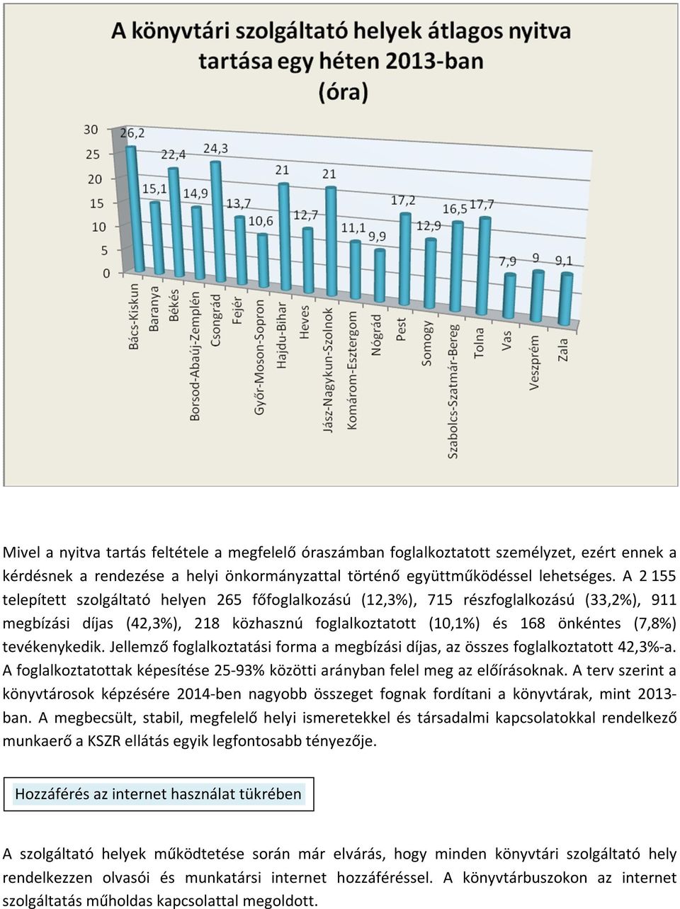 Jellemző foglalkoztatási forma a megbízási díjas, az összes foglalkoztatott 42,3%-a. A foglalkoztatottak képesítése 25-93% közötti arányban felel meg az előírásoknak.