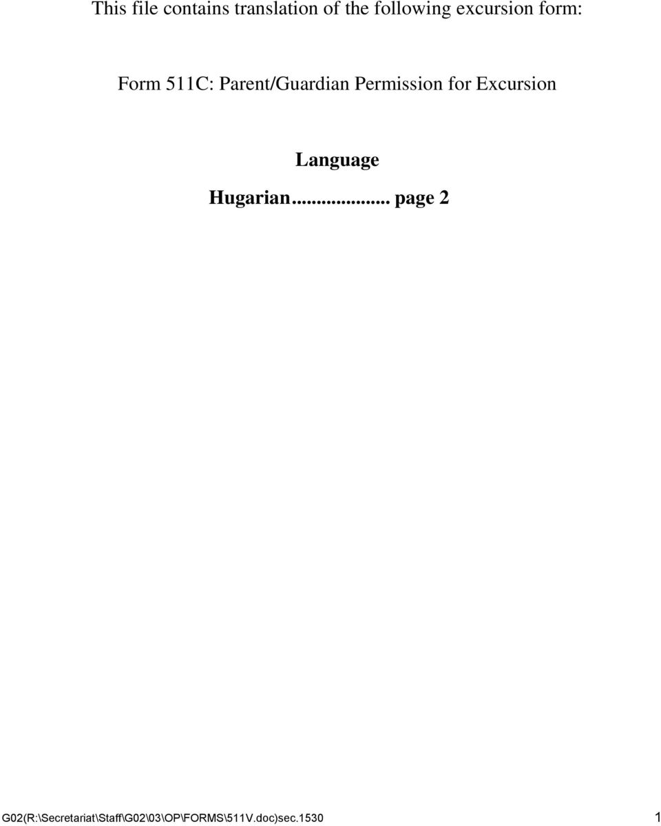 Permission for Excursion Language Hugarian.