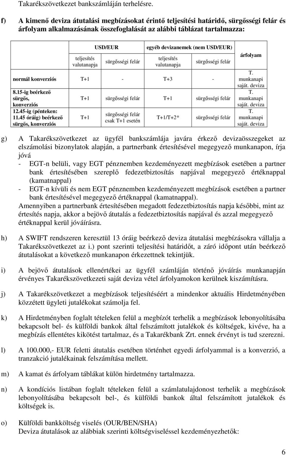 sürgősségi felár egyéb devizanemek (nem USD/EUR) teljesítés valutanapja sürgősségi felár normál konverziós T+1 - T+3-8.15-ig beérkező sürgős, konverziós 12.45-ig (pénteken: 11.