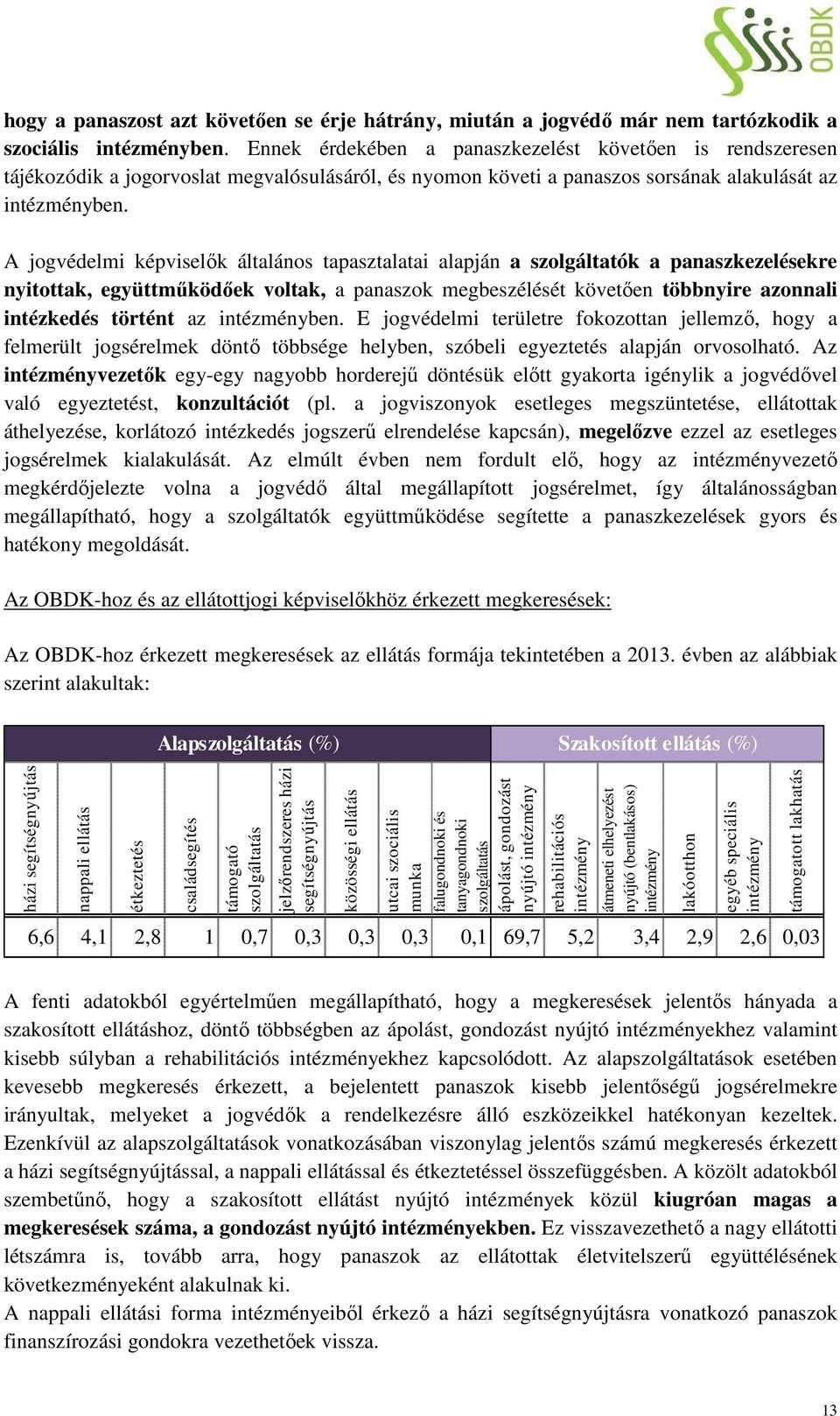 A jogvédelmi képviselők általános tapasztalatai alapján a szolgáltatók a panaszkezelésekre nyitottak, együttműködőek voltak, a panaszok megbeszélését követően többnyire azonnali intézkedés történt az