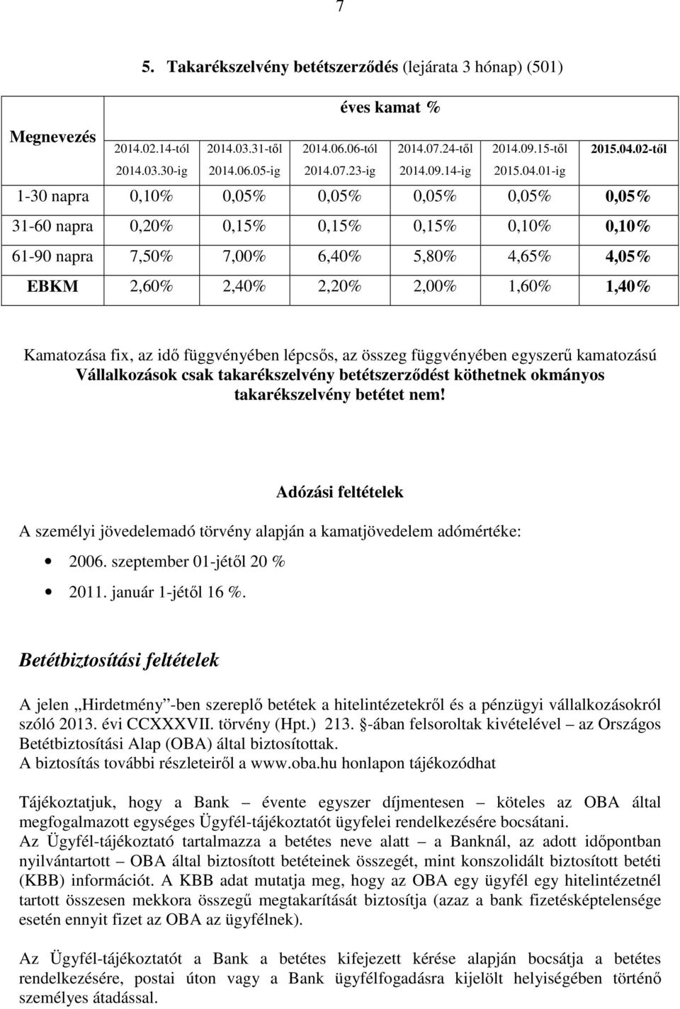 idő függvényében lépcsős, az összeg függvényében egyszerű kamatozású Vállalkozások csak takarékszelvény betétszerződést köthetnek okmányos takarékszelvény betétet nem!