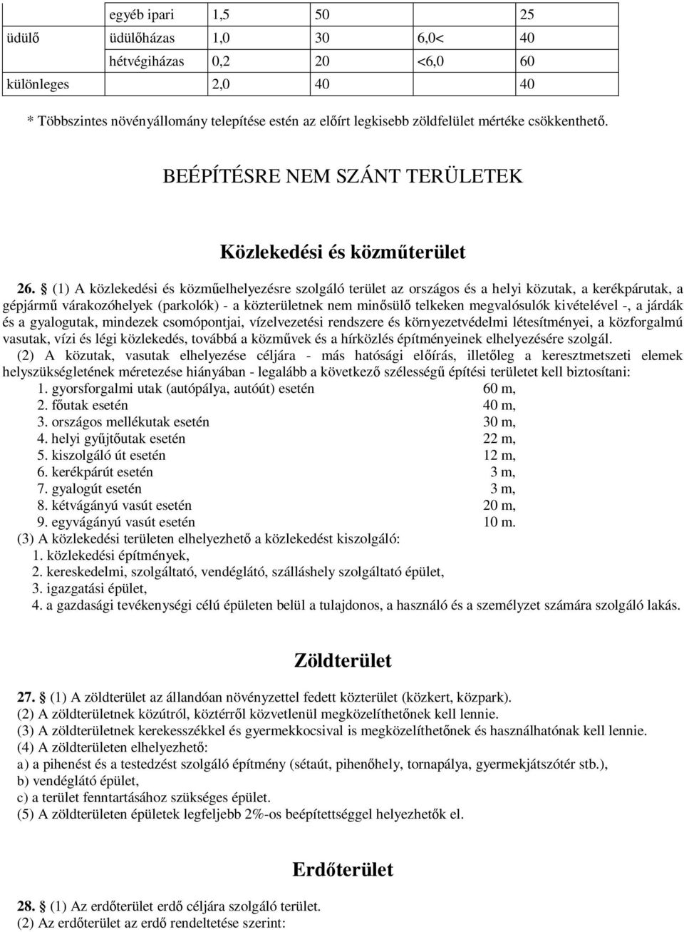 (1) A közlekedési és közműelhelyezésre szolgáló terület az országos és a helyi közutak, a kerékpárutak, a gépjármű várakozóhelyek (parkolók) - a közterületnek nem minősülő telkeken megvalósulók