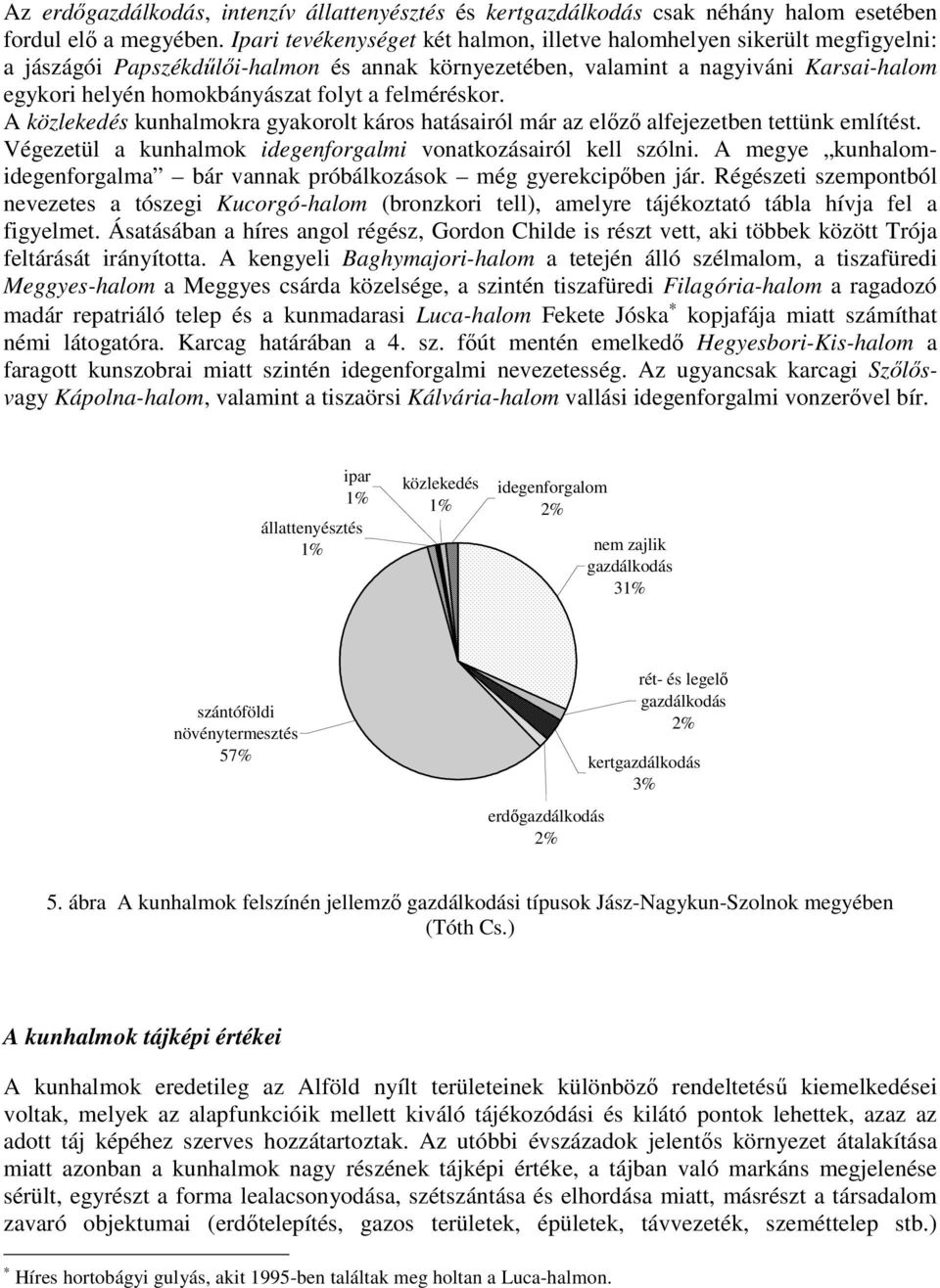 a felméréskor. A közlekedés kunhalmokra gyakorolt káros hatásairól már az előző alfejezetben tettünk említést. Végezetül a kunhalmok idegenforgalmi vonatkozásairól kell szólni.