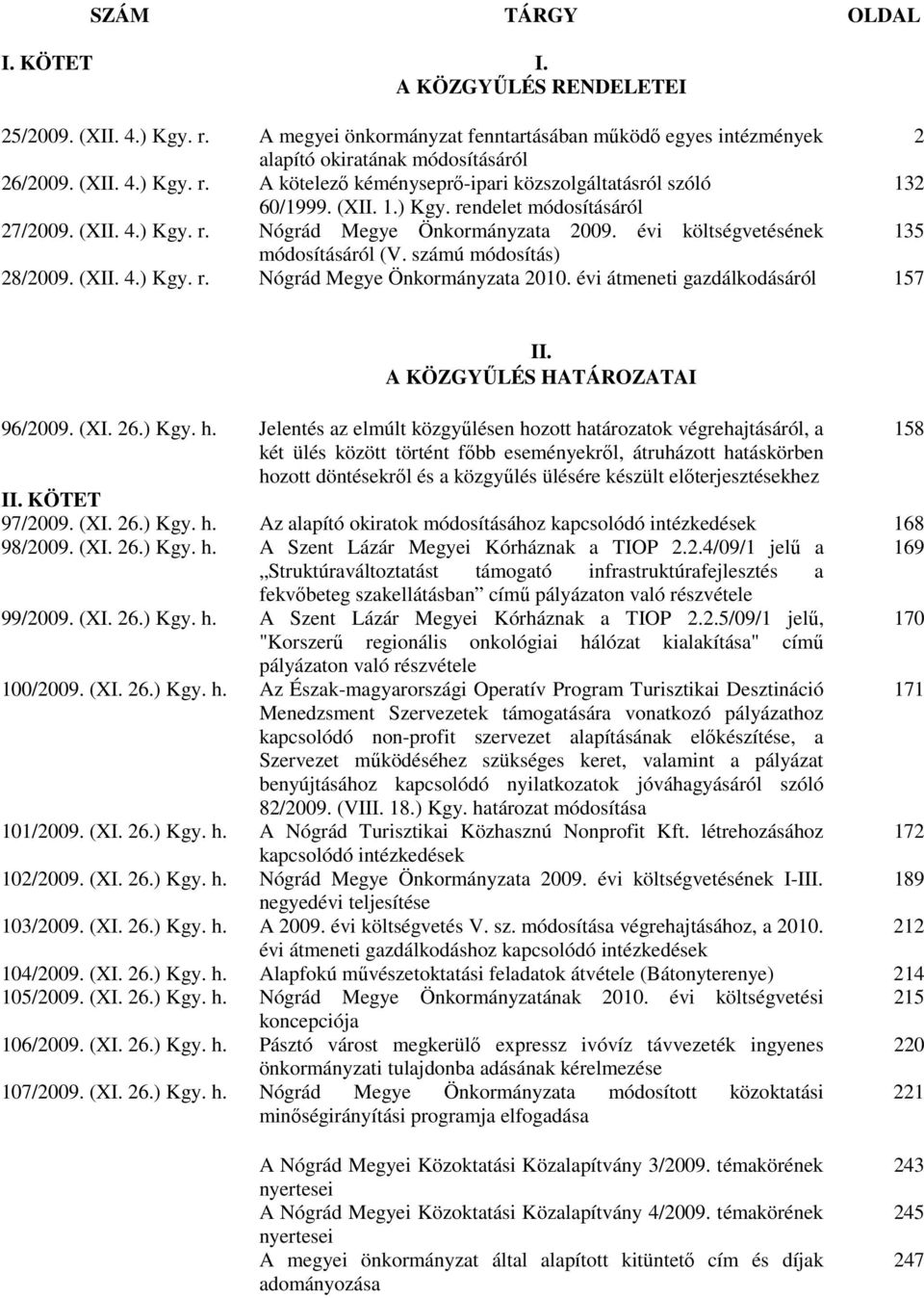 évi átmeneti gazdálkodásáról 157 II. A KÖZGYŐLÉS HATÁROZATAI 96/2009. (XI. 26.) Kgy. h.