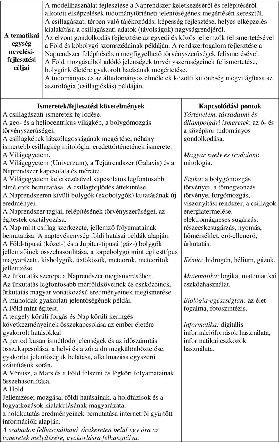 Az elvont gondolkodás fejlesztése az egyedi és közös jellemzők felismertetésével a Föld és kőbolygó szomszédainak példáján.