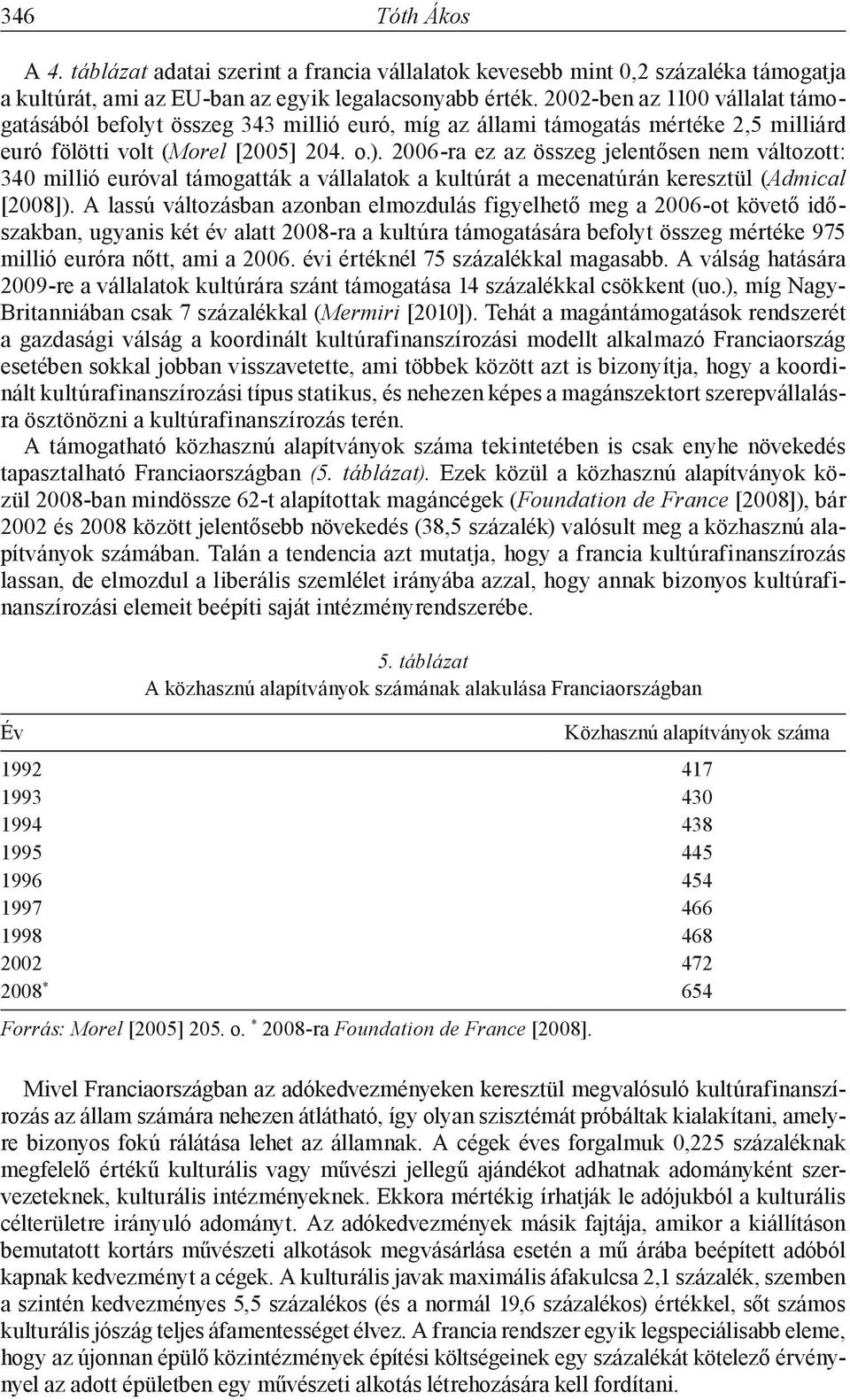 2006-ra ez az összeg jelentősen nem változott: 340 millió euróval támogatták a vállalatok a kultúrát a mecenatúrán keresztül (Admical [2008]).